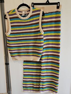 Striped Knit Sweater Tank & Pants Set - Multicolor